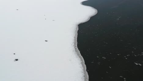 Paisaje-Cubierto-De-Hielo-En-La-Isla-De-Los-Pájaros-En-Invierno---Toma-Aérea