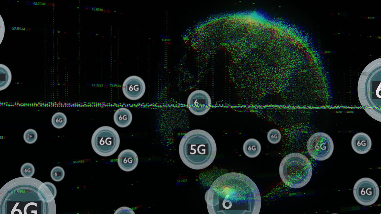 5g 및 6g 네트워크 버블 디지털 글로브 애니메이션