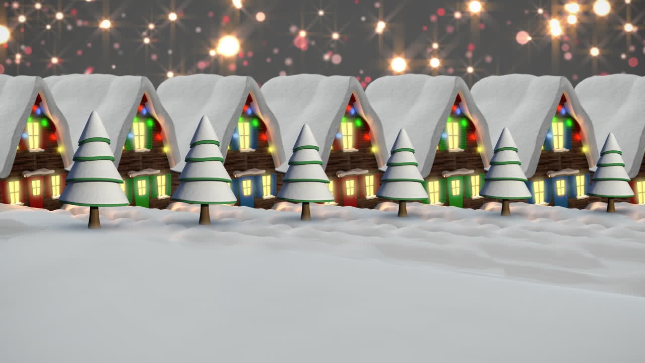 검은 바탕에 장식 된 집과 함께 겨울 풍경의 애니메이션