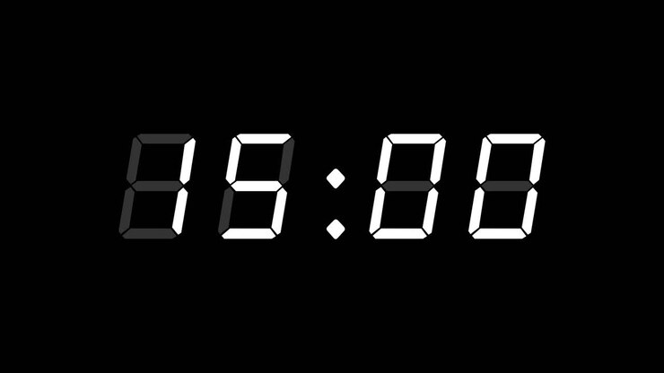 4-digit, 30 second digital clock counting up from zero, with seconds and milliseconds. White digits on black background. Retro digital alarm clock with glow and light noise