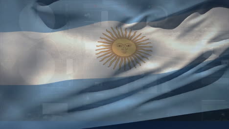 animation of financial data processing over flag of argentina