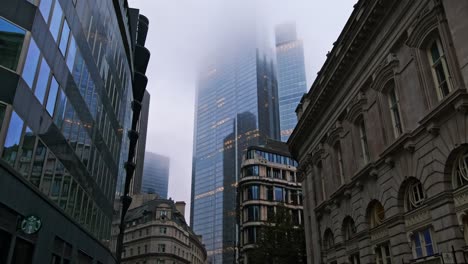 foggy london cityscape: modern and historic architecture
