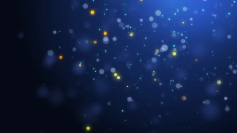 dark blue abstract cosmic background with glowing golden blurred particles. bright festive glow with light effect. looped animation.