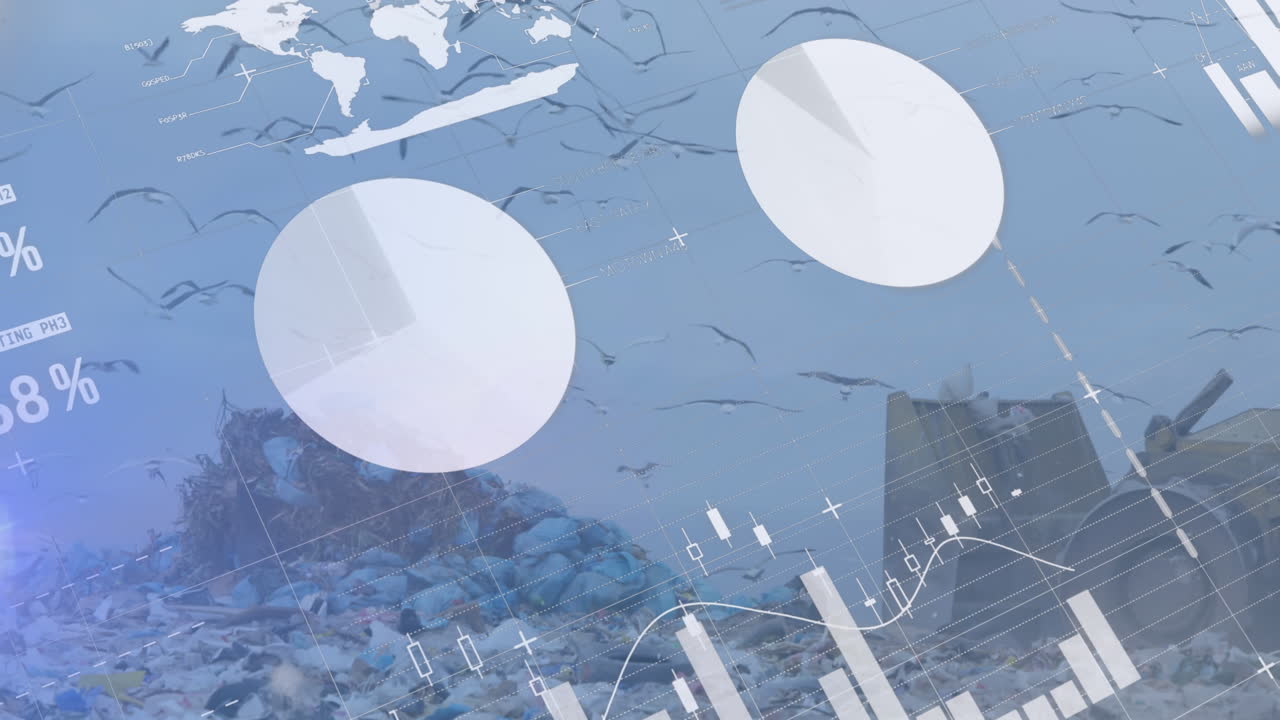 폐기물 수집 장소에서 불도저를 통해 데이터 처리의 애니메이션