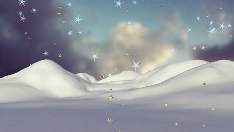 animation of snow falling over christmas winter scenery