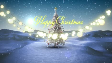 Animation-of-happy-christmas-text-over-christmas-tree