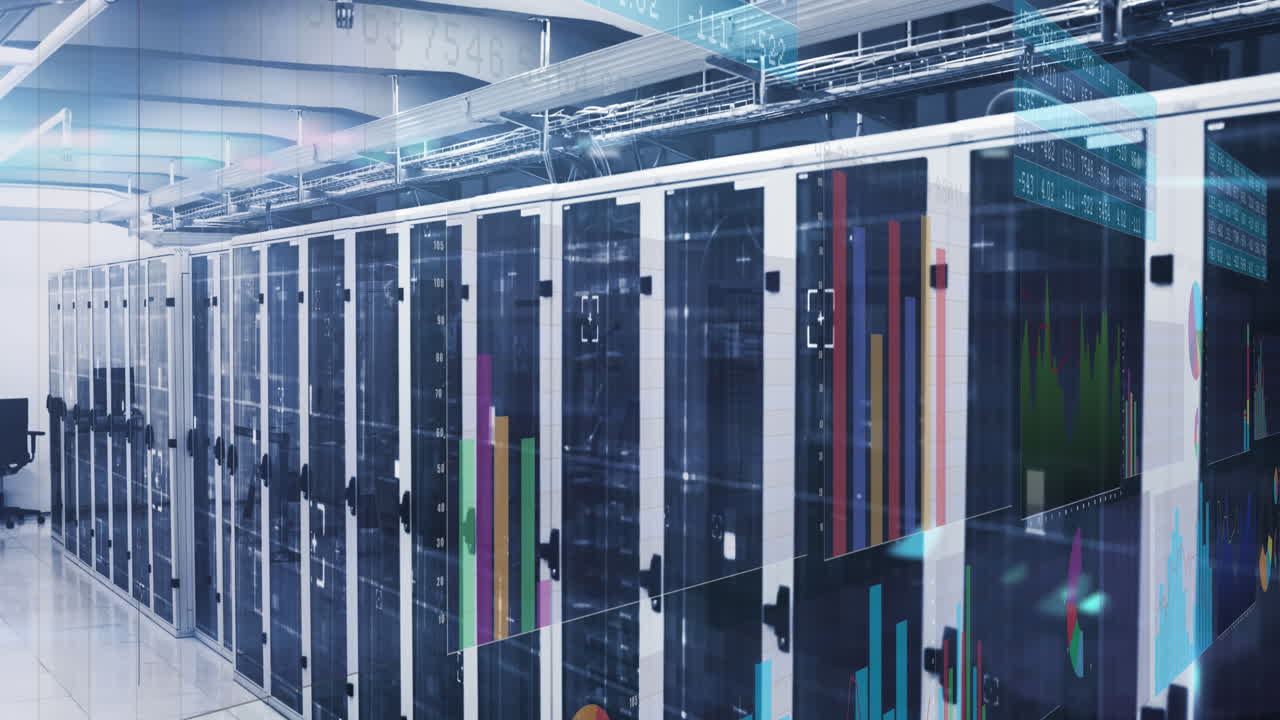 animatie van de interface met de verwerking van statistische gegevens tegenover de computerserverruimte