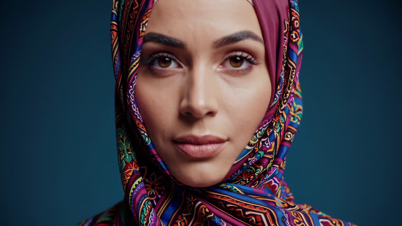 Close-up Portrait of a Woman in a Colorful Hijab