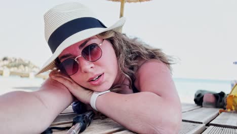 seaside selfie story: tourist girl vlogging in greece
