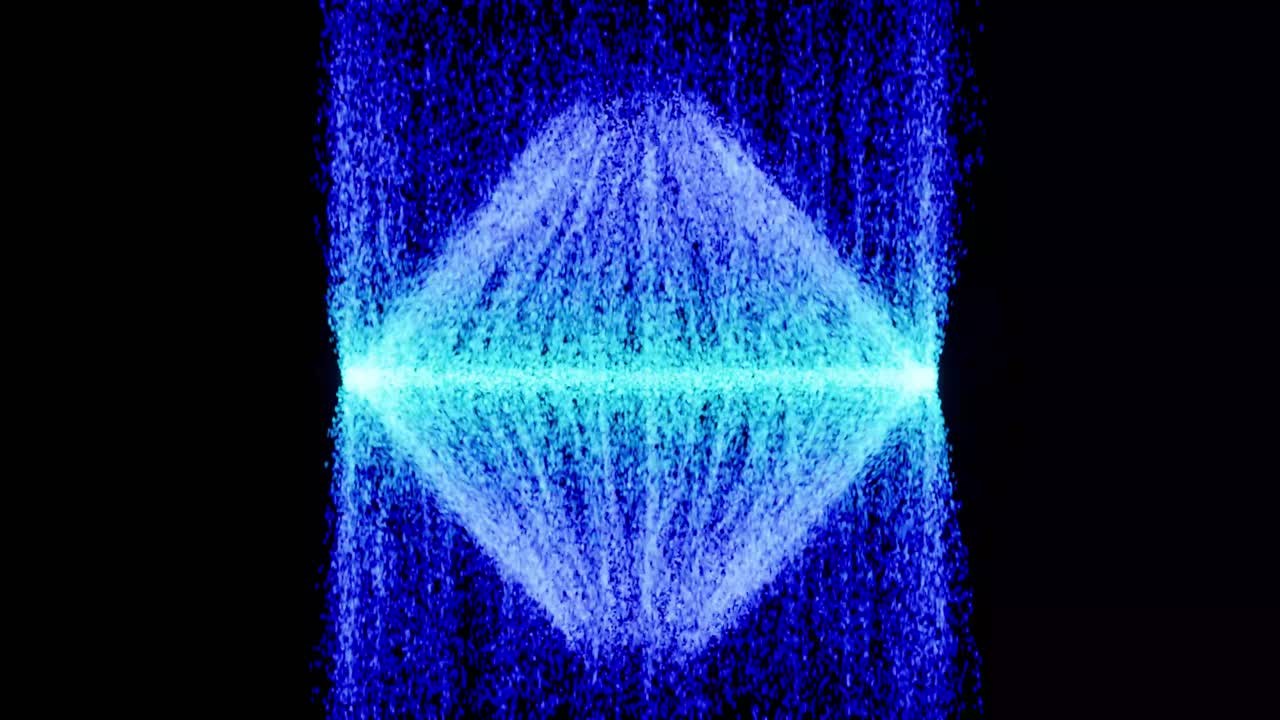 Visual effects, VFX, blue energy particles emitting on black background 3D animation