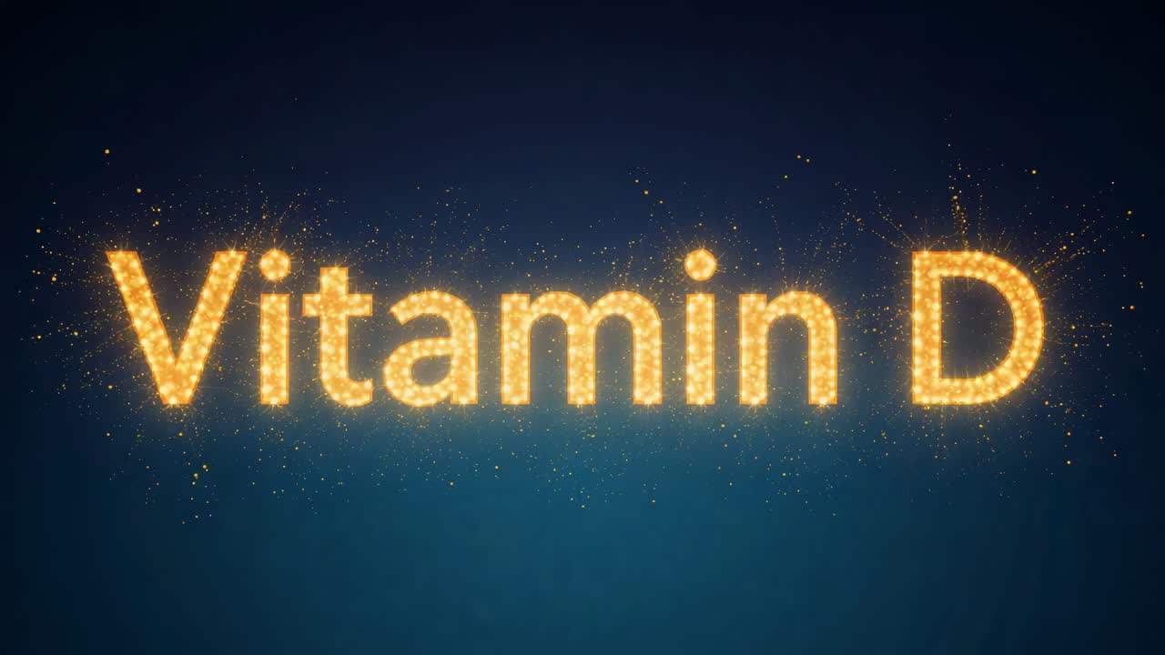 Starting animation revealing central glowing Vitamin D text pulsing with gold particles on gradient