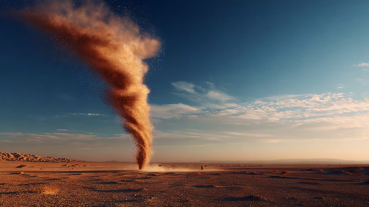 A Stunning Visual of a Majestic Dust Devil Whirling Through a Desert Landscape, Capturing the Natural Power and Dynamism of Wind in an Expansive Horizon Scene