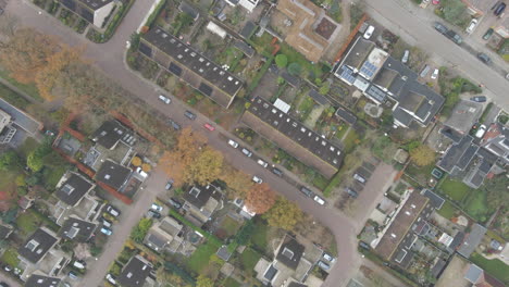 top down aerial of calm suburban neighbourhood