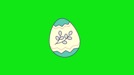 4k video of cartoon easter egg design in flat style on green background.