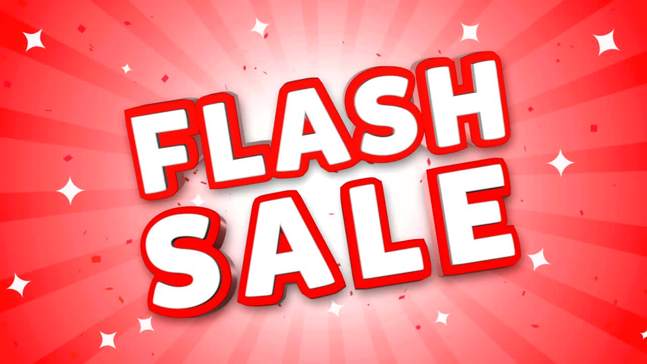 플래시 세일 3d 텍스트가 떨어지는 콘페티 배경에