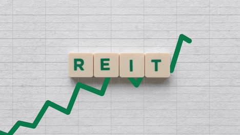 flecha verde subiendo en el fondo de la cuadrícula con reit escrito en fichas de scrabble