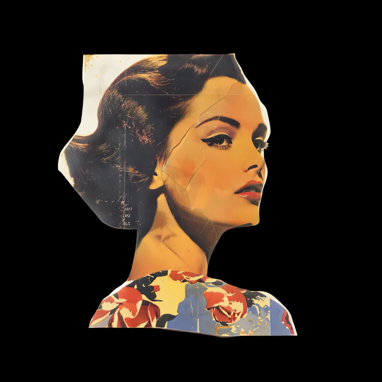 Vintage pop art portrait animation isolated asset, transparent 4K video, alpha channel, ProRes 4444