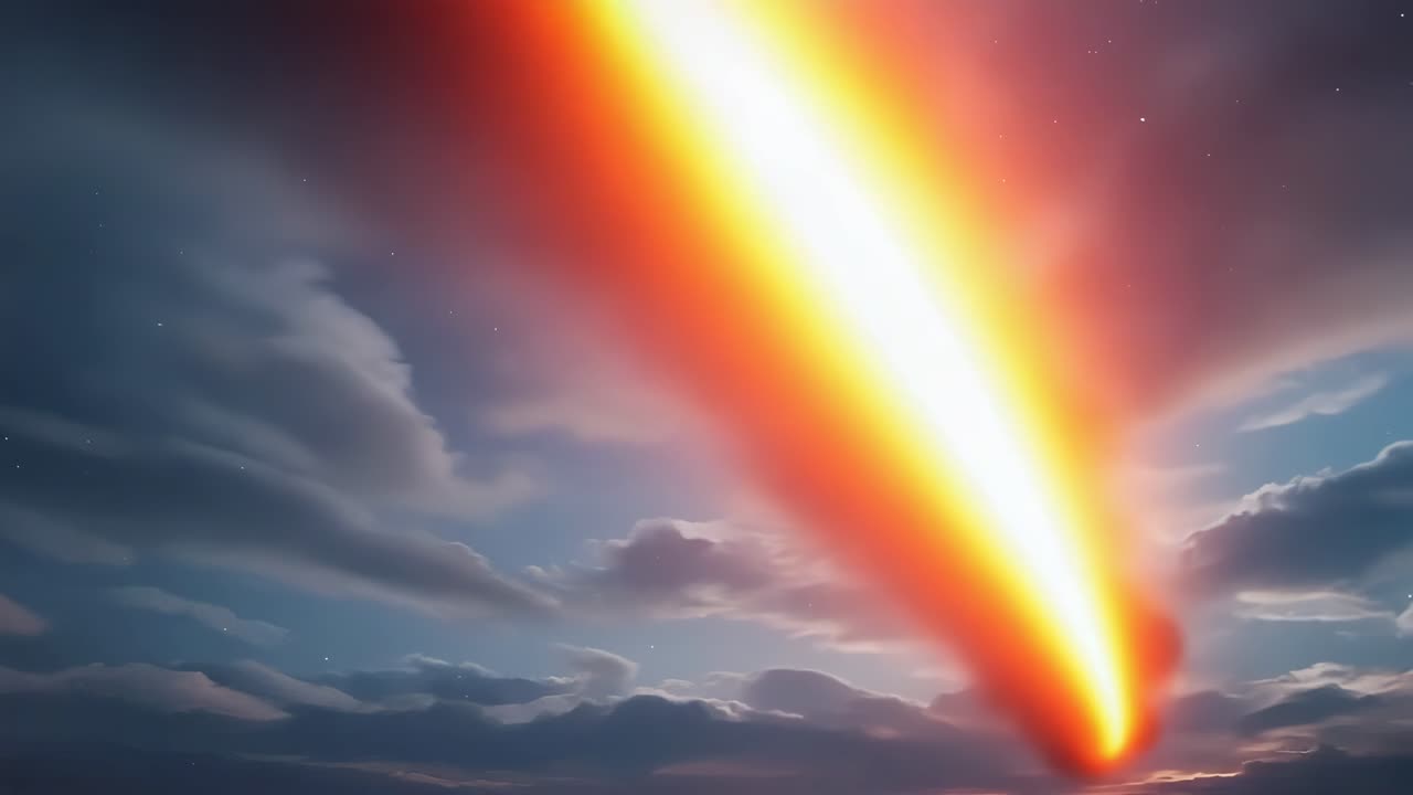 Fiery Meteor or Comet Descending into a Dark Vortex in the Sky