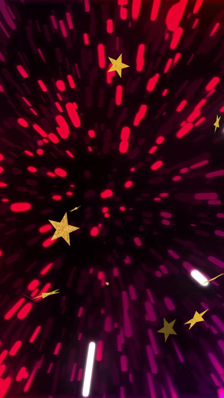 Video verticale: Filtro che si attiva, stelle dorate che fluttuano e un tunnel di scie che pulsa per suggerire profondità.