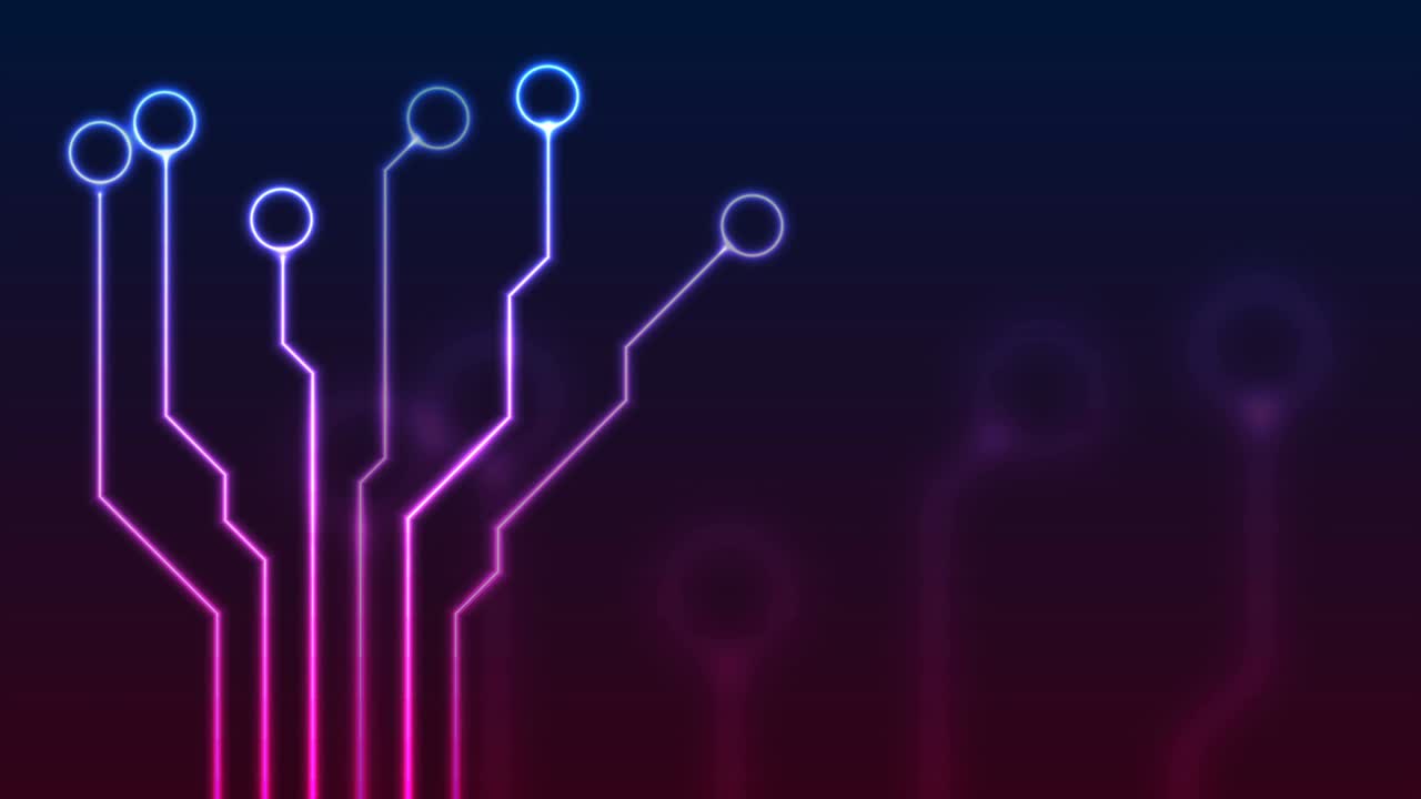 líneas de placa de circuitos de neón azul púrpura brillante fondo de movimiento