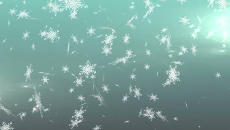 Snowflakes-falling-against-green-background