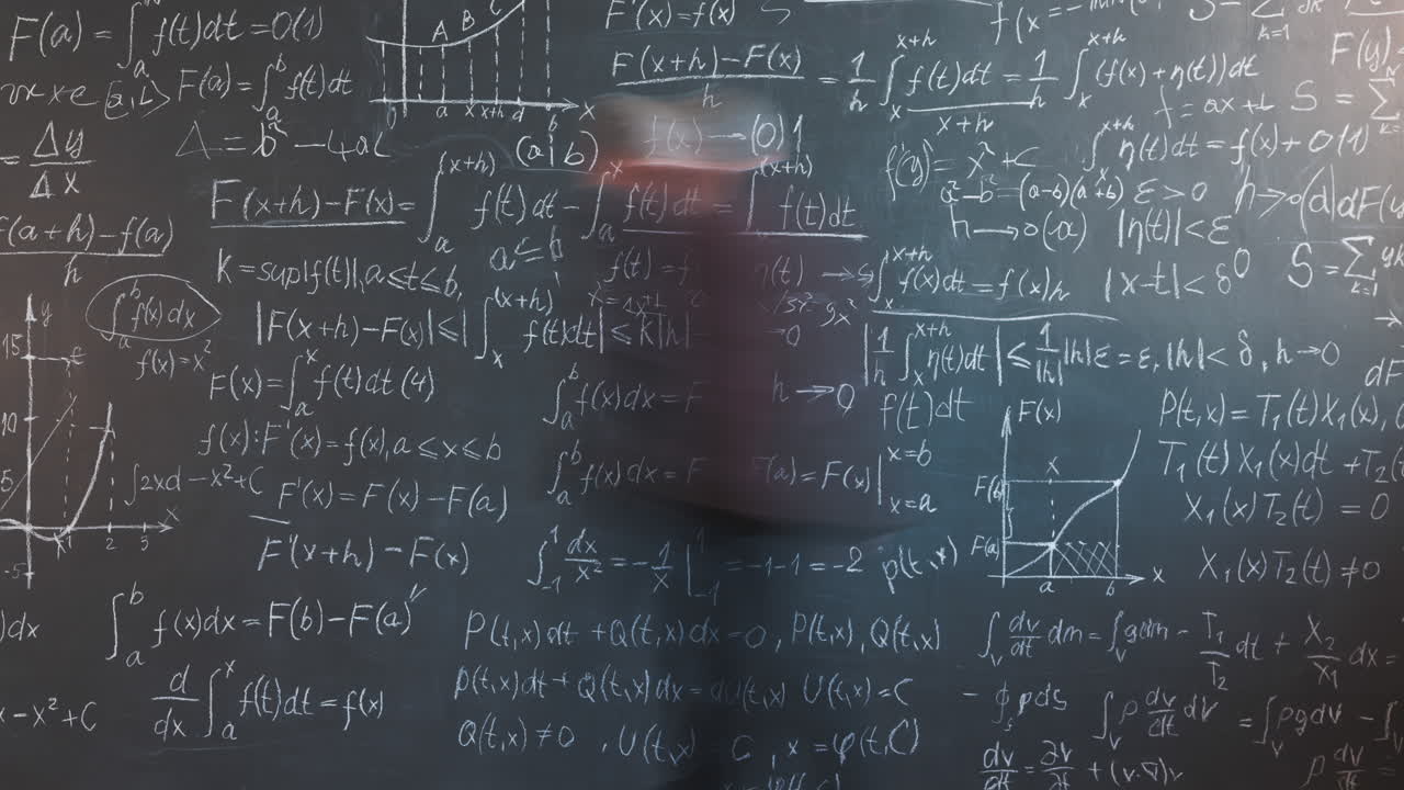 Professor in front of a Blackboard Full of Equations