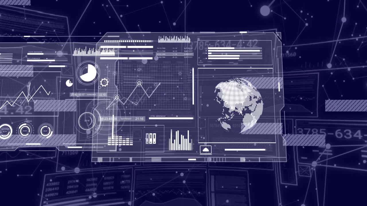 Animation of data processing on black background