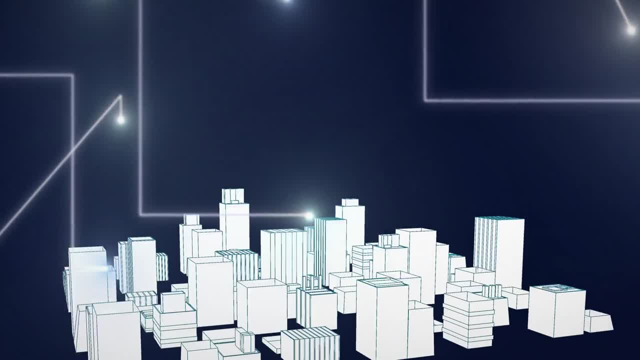 검은색 배경에 연결 네트워크를 통해 디지털 도시의 애니메이션