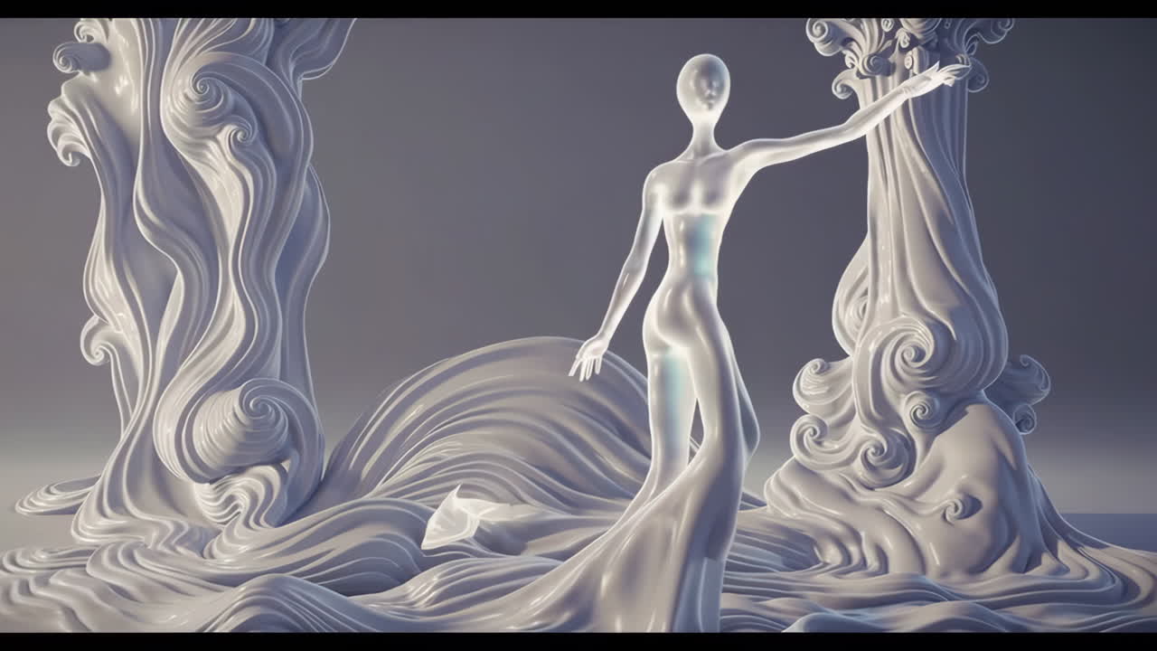 Abstract Digital Art of Figures in a Whimsical Setting