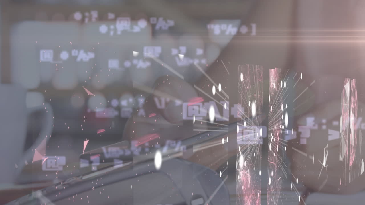 아이콘의 애니메이션과 스마트폰으로 지불하는 여성에 대한 데이터 처리