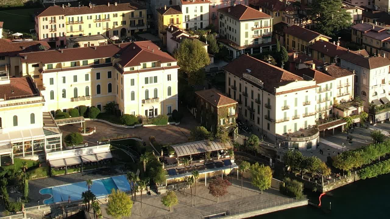 Scenic aerial view of charming Italian town near the Alps