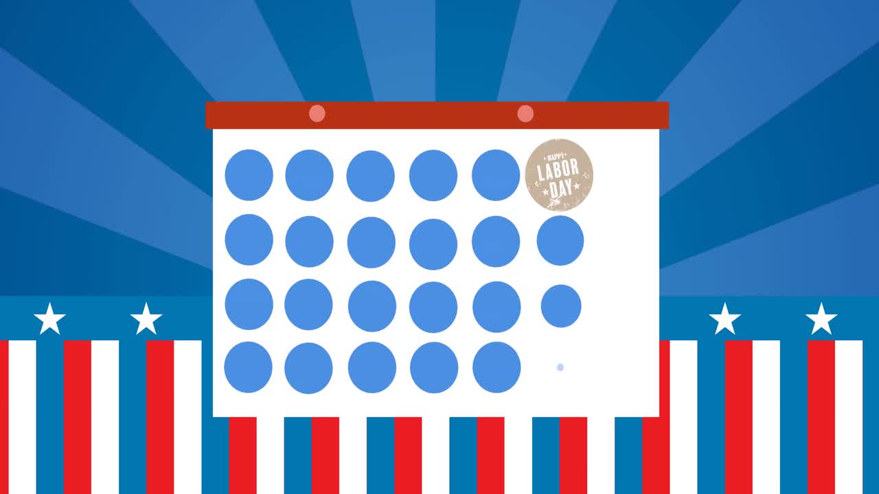 토큰 템플릿 카드와 노동의 날 텍스트의 애니메이션이 파란색 배경 위로 이동합니다.