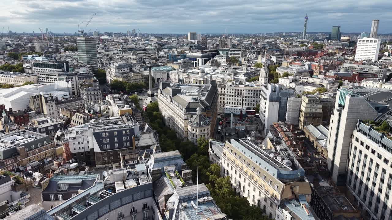 Central London looking towards Trafalgar square drone,aerial 4K footage