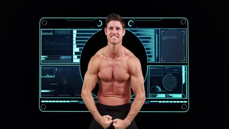 Animation-of-strong-muscular-man-with-scope-scanning-and-data-processing