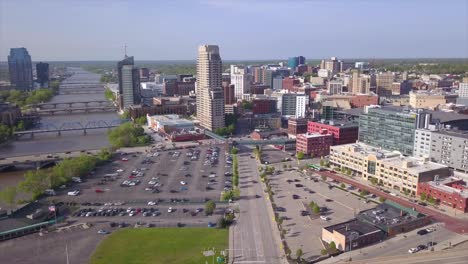 drone shot of grand rapids skyline