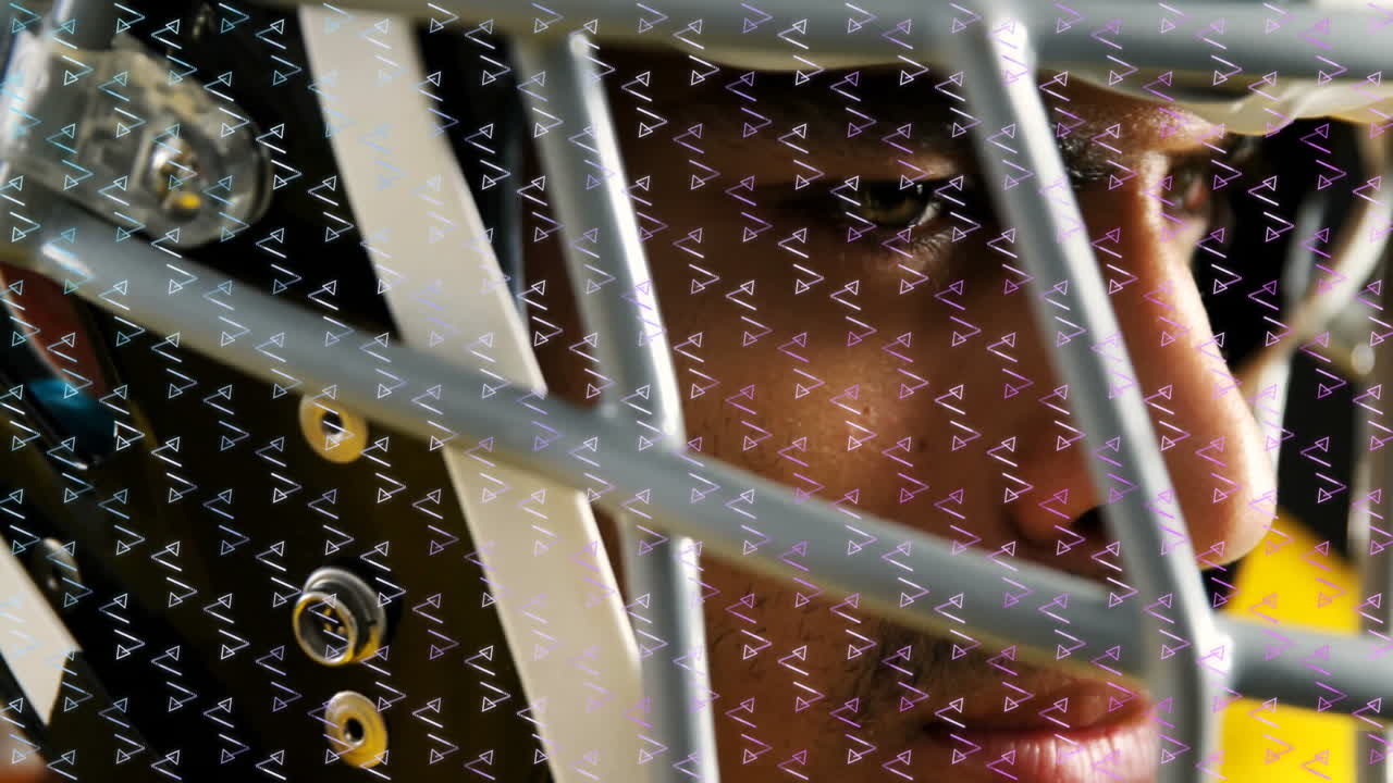 Wearing helmet, football player with animated mail icons overlay in school setting