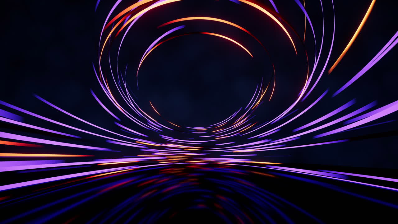 Glowing round illuminated lines with motion blur, 3d rendering.