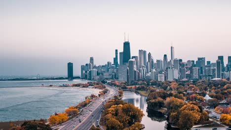 chicago cityscape and fall colors - lincoln park - 4k