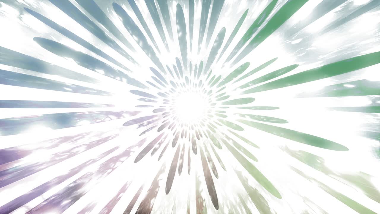 다채로운 추상적인 둥근 줄무가 중앙에서 날아갑니다. 파스텔 색상 스타일화와 함께 아름다운 애니메이션 루프 배경