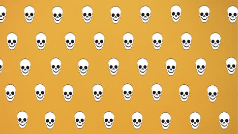 animación de cráneos que caen sobre un fondo naranja