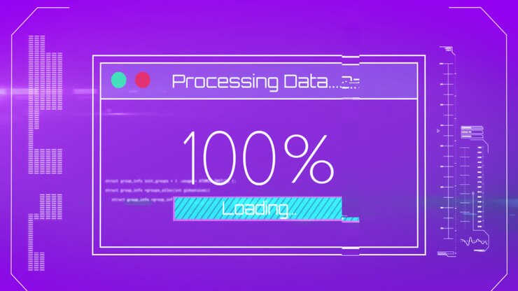 Animation of data processing on purple background