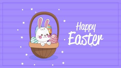 happy easter lettering celebration with rabbit in basket