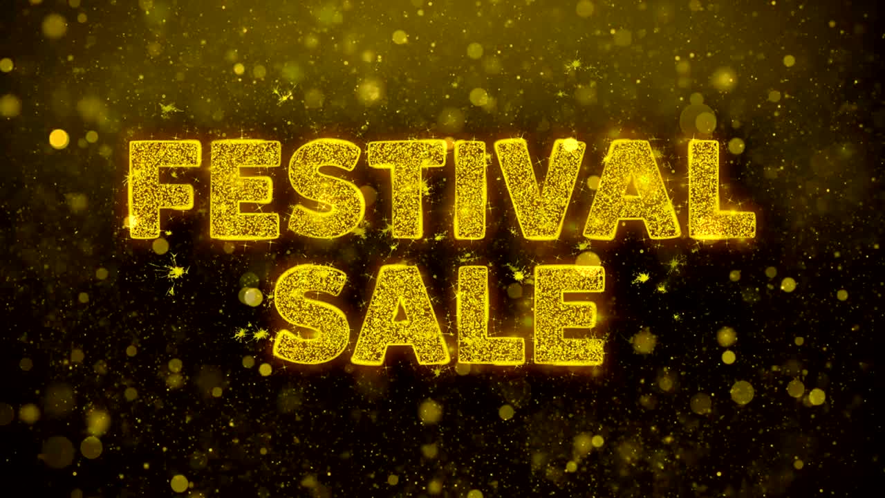페스티벌 판매 텍스트 골든 글리터 반이는 입자 애니메이션