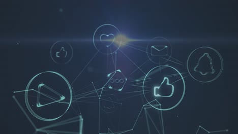 animation of connections with social media icons over dark background with lights moving