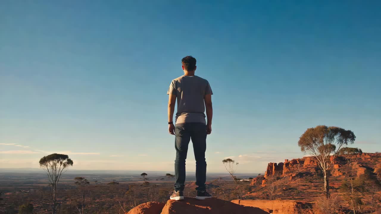 Man admiring the vast landscape from a hilltop