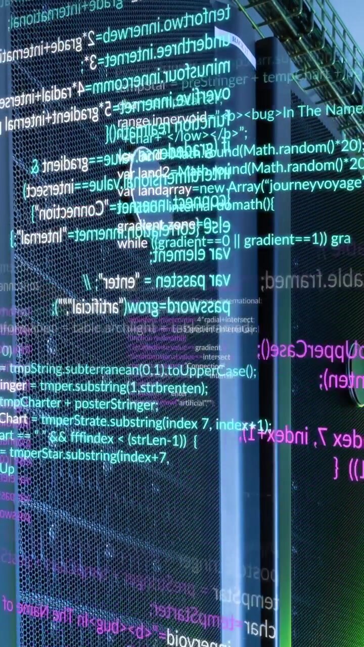 Animatie van gegevensverwerking tegen een lege computerserverruimte