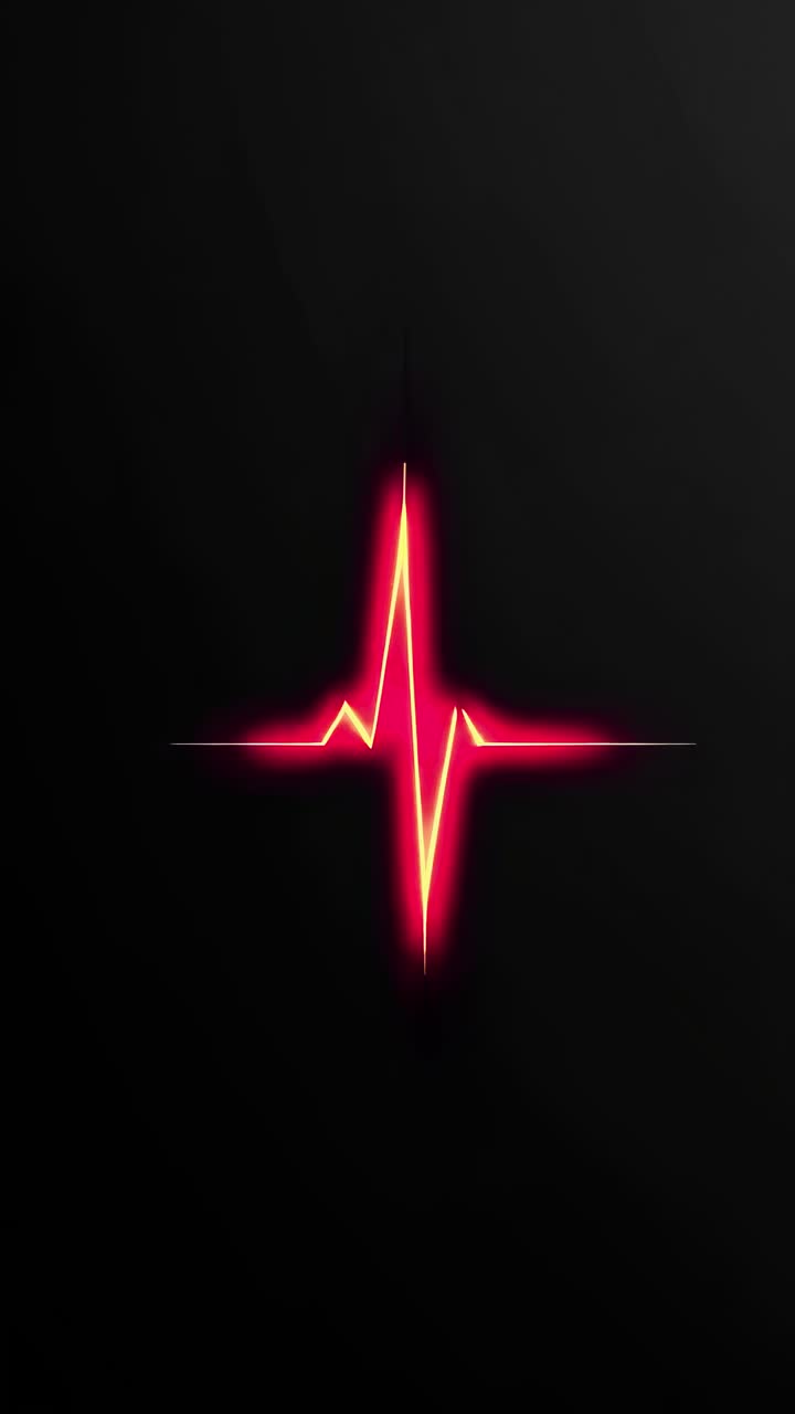 Una linea rossa luminosa del battito cardiaco su uno sfondo nero, ripresa da un'angolazione frontale