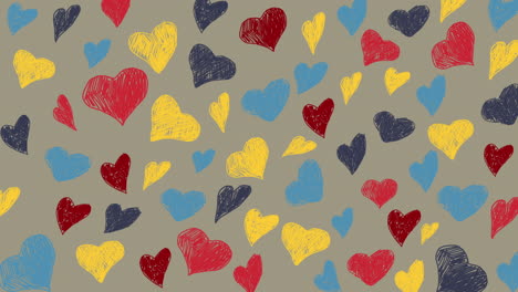 cute crayon drawn hearts pattern. colored doodle rough hearts for valentine's day. love looped animation. hand drawn romantic elements.