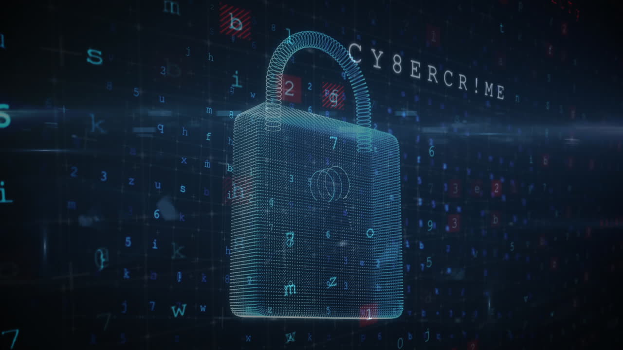 animazione di numeri che cadono sopra il lucchetto di sicurezza online