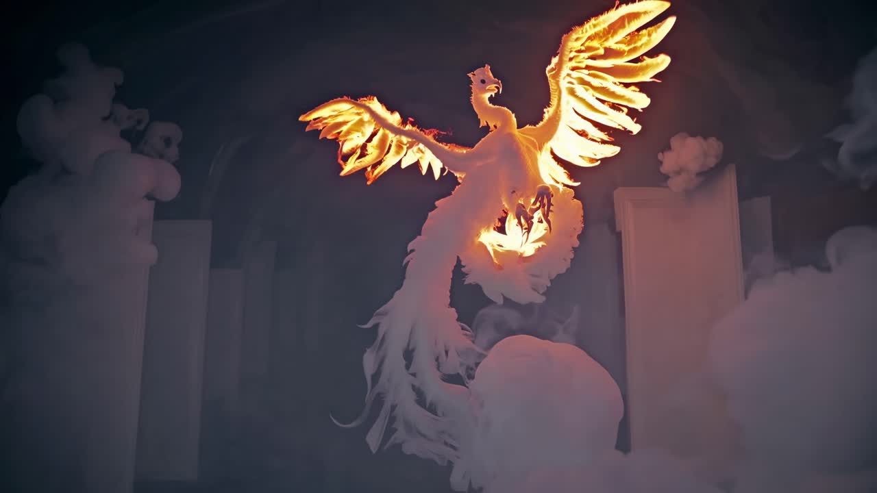Fiery Phoenix Rising from Smoke